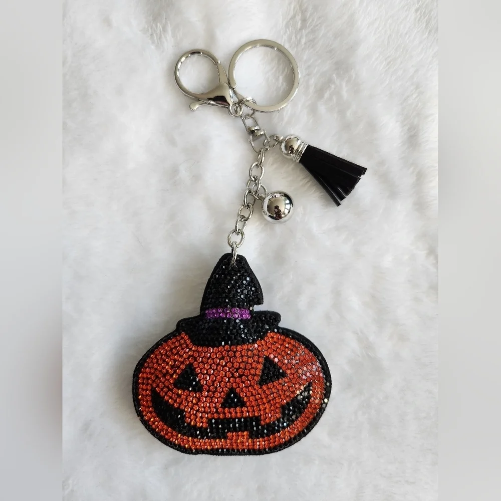 Sparkling Pumpkin With Hat Keychain with Tassel